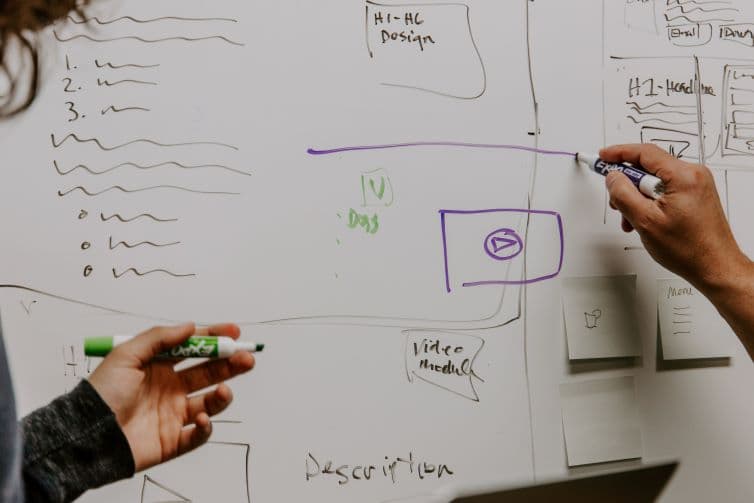 A process being developed on a whiteboard.